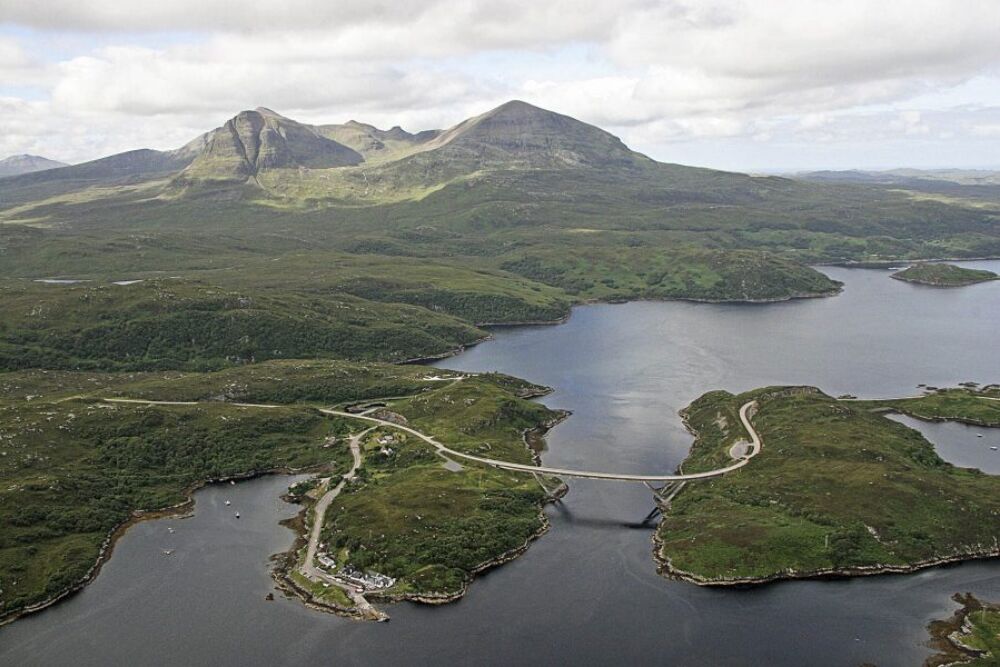 Kylesku Bridge opened in 1984 and is now one of the landmarks of the North Coast 500.